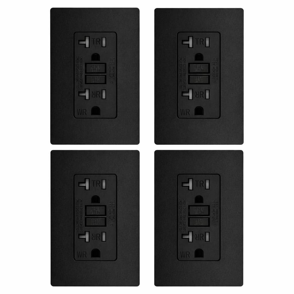 MOES GFCI Outlet 20 Amp, Self-Test GFCI Electrical Outlet with Weather & Tamper Resistant Receptacle, Screwless Wall Plate, LED Indicator, Outdoor or Indoor Use, UL Listed, Matte White, 4 Pack Black