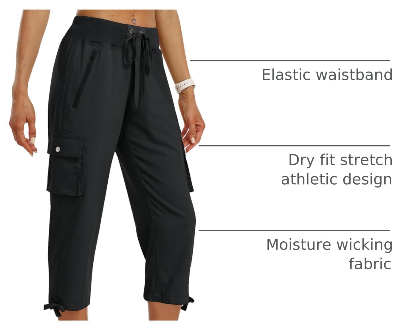 MoFiz Women's Cargo Capris Pants Loose Fit Casual Hiking Pants Lightweight Quick Dry Travel Summer Pants for Women image 4