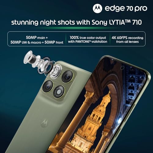 Image of Motorola Edge 70 Pro 5G (Satin-Luxe Pantone Tea Green, 12GB RAM, 256GB Storage) | MediaTek Dimensity 8500 Extreme Processor | 50MP + 50MP Dual Rear Camera | 50MP Front Camera |6.8-inch Display|