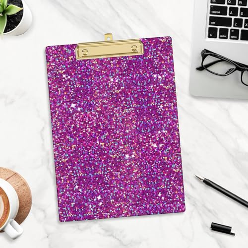 Image of Acrylic Confetti Clipboards, Sparkly Clip Board with Low Profile Gold Clip, Designed for Classroom School and Office Use, A4 Letter Size 9 x 12.5 in, Deep Purple