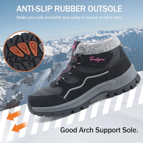 Qiucdzi Womens Winter Snow Boots Warm Fur Lined Anti-Slip Ankle Booties Walking Shoes Non-Slip Outdoor Trekking Shoes4