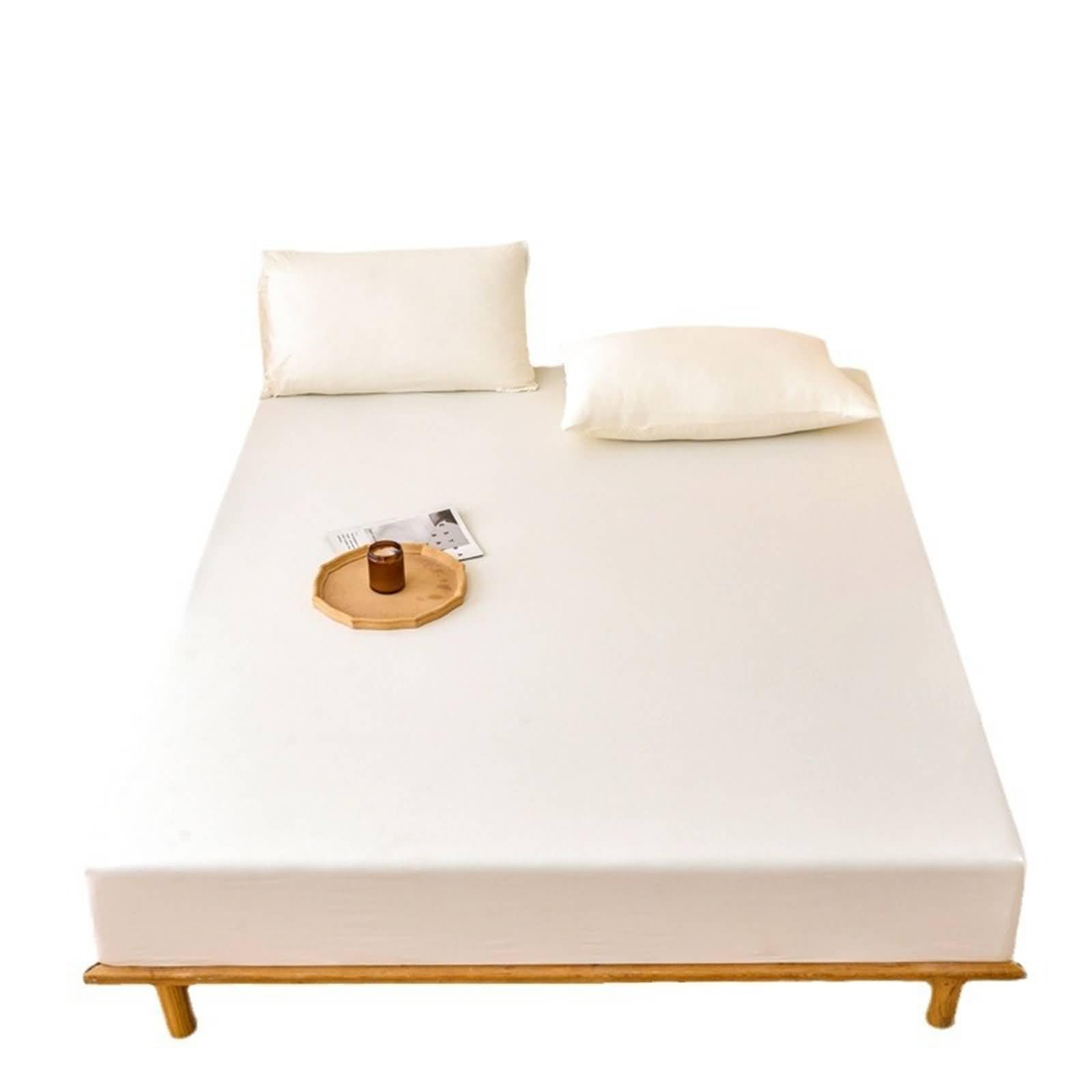 Lenzuolo Matrimoniale Angoli Fibra Chimica, Lenzuola Matrimoniali 180x220 cm Tinta Unita Lenzuolo e 2 Federe Traspirante, Morbido, Lavabile in Lavatrice, Beige Bianco