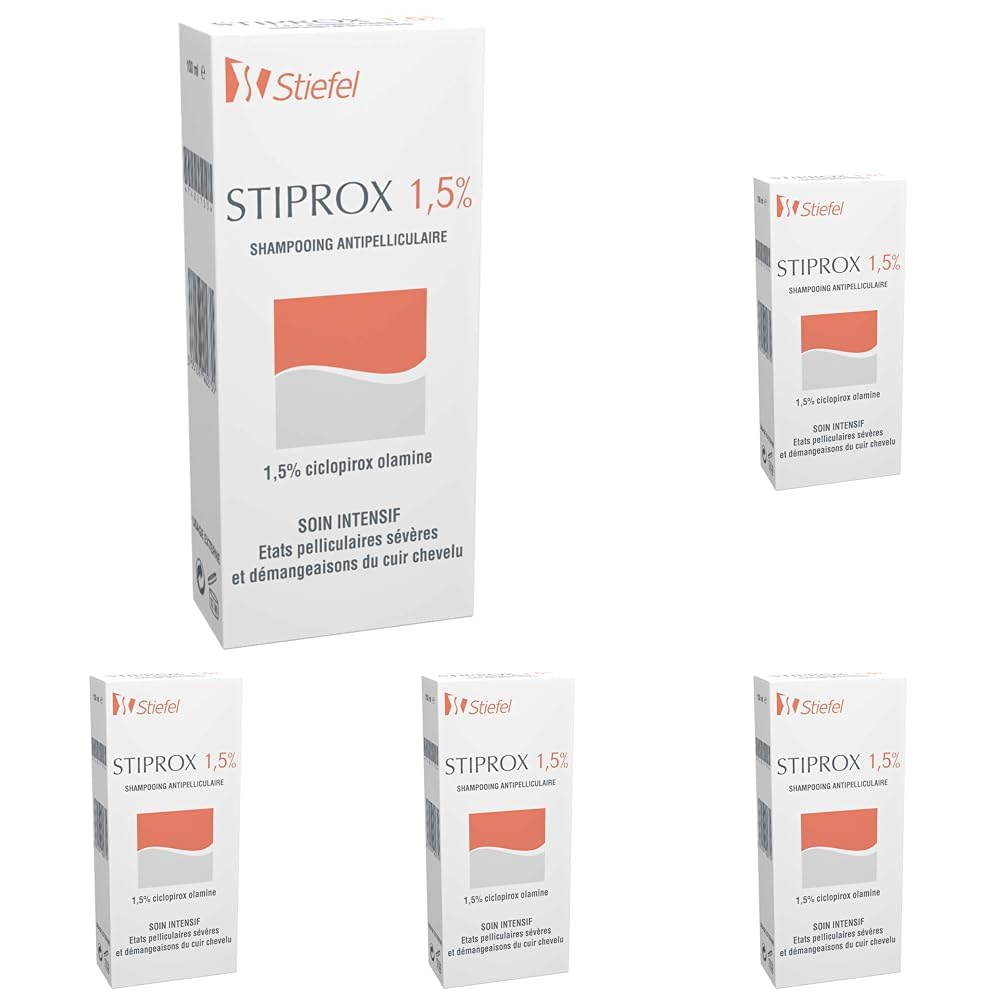 Stiprox Shampooing antipelliculaire 1,5% soin intensif, élimine efficacement les pellicules et apaise les démangeaisons du cuir chevelu, 100 ml (Packung mit 5)