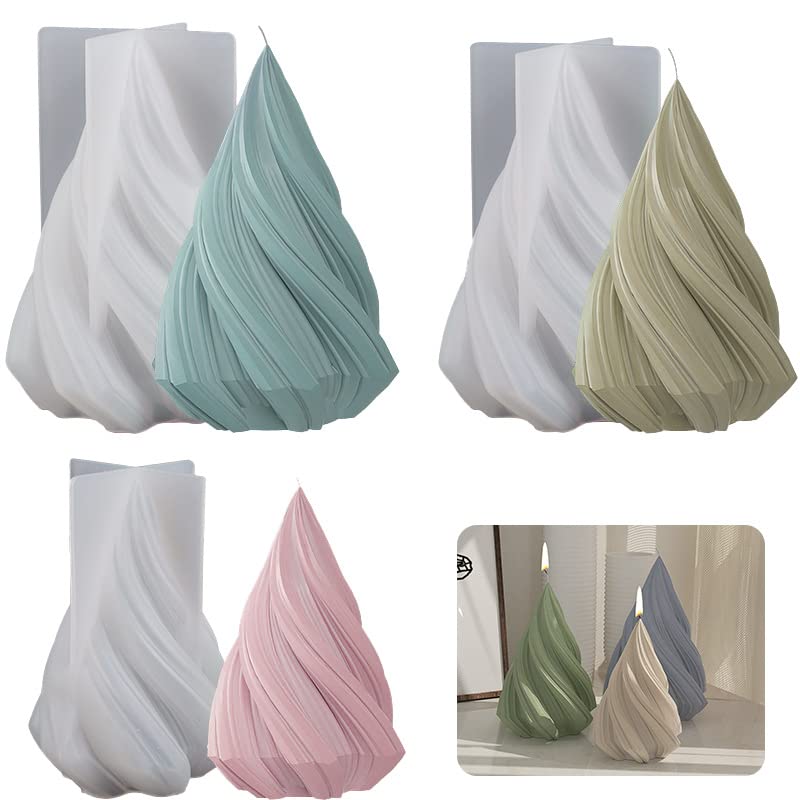 Pack of 3 S/M/L 3 Sizes Spiral Cone Pillar Candle Mold Essential Oil Aromatherapy Candle Mold, Resin Art Mold Home Decoration,Desktop Decoration