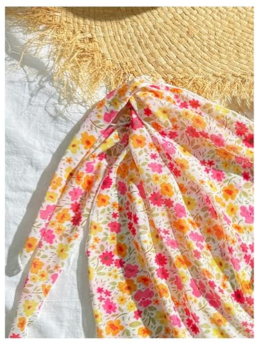 Girl's 3 Piece Floral High Waisted Bikini Asymmetrical Neck Cut Out Bathing Suit with Cover Up Skirt4