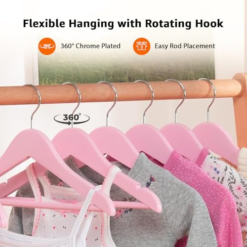 Image of Amazon Basics Wooden Hangers for Kids - Glossy Finish, Chrome Hook, Pant Bar, 2kg Load Capacity, Pack of 10 Blue & 10 Pink, Pack of 20 (Size: 32L x 20H x 1.2W cm)