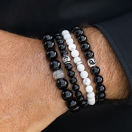 VY JEWELRY Black Onyx Beaded Bracelet 6/8/10MM Dia Stones with 925 Sterling Silver Beads for Men and Women2