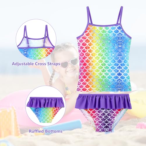 Image of DAXIANG Girls Rash Guard Swimsuit Long Sleeve Swim Shirt 3 Piece Tankini Bathing Suit with Bottom for Kid Toddler 3-12 Years
