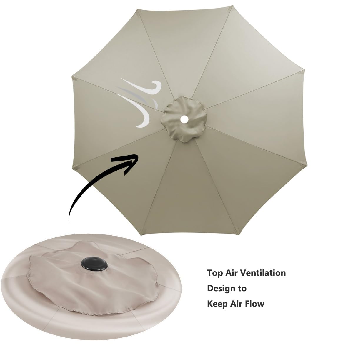 Auvent de Remplacement pour Parasol 6 Baleines/8 Baleines, Remplacement Toile de Parasol 2m/2.3m/2.7m/3.0m, Housse de Rechange pour Parasol D'extérieur, Polyester Anti UV