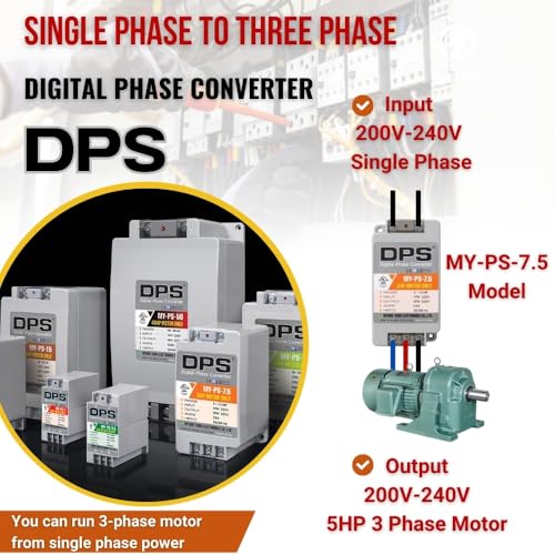 Image of DPS Single to 3 Phase Converter, My-PS-7.5 Model is Used for a 5HP(3.7kW) 15Amps 200-240V 3 Phase Motor, Input /Output 200V-240V, UL /CE Certified