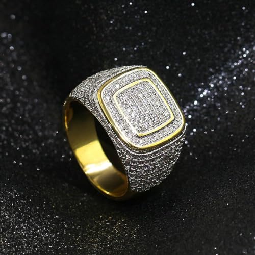 JINAO Rings for Men - Pinky Ring Iced out Cubic Zirconia 14K Gold Plated Anillos Para Hombre Signet Band Mens Jewelry3