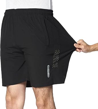 Mens Athletic Hiking Shorts Quick Dry Outdoor Running Shorts with Zip-Pockets