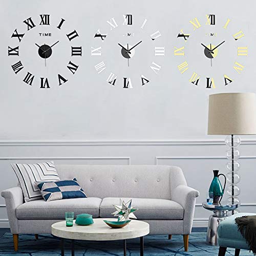 Amazlife 3D Diy Wall Clock, Modern Frameless Large 3D Diy Wall Clock Mirror Stickers Kit Decoration Home For Living Room Bedroom (Black) #TOP2