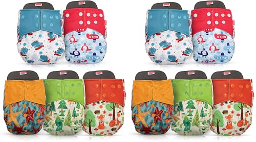Image of LuvLap Reusable Baby Cloth Diapers Combo Pack of 10 (5 Shell + 5 Pads) Double Leak Guard, High Absorption, Stain-Proof Comfort & Protection, 3m+, Rash Free, Adjustable Waist & Height with Snap Buttons