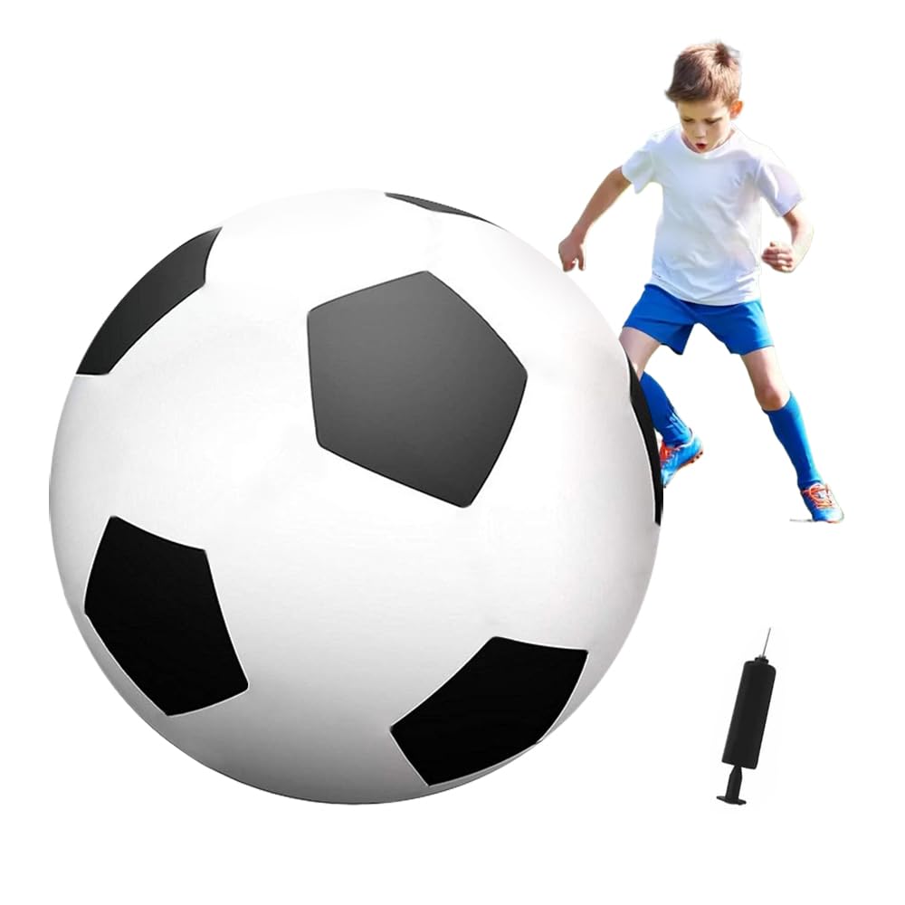 Fußball Ø 100 cm Groß, Aufblasbarer Riesen-Ball aus robustem Gummi, Aufblasbar mit Handpumpe, Geeignet zum Treten, Werfen und Rollen, Schwarz Weiß Indoor & Outdoor