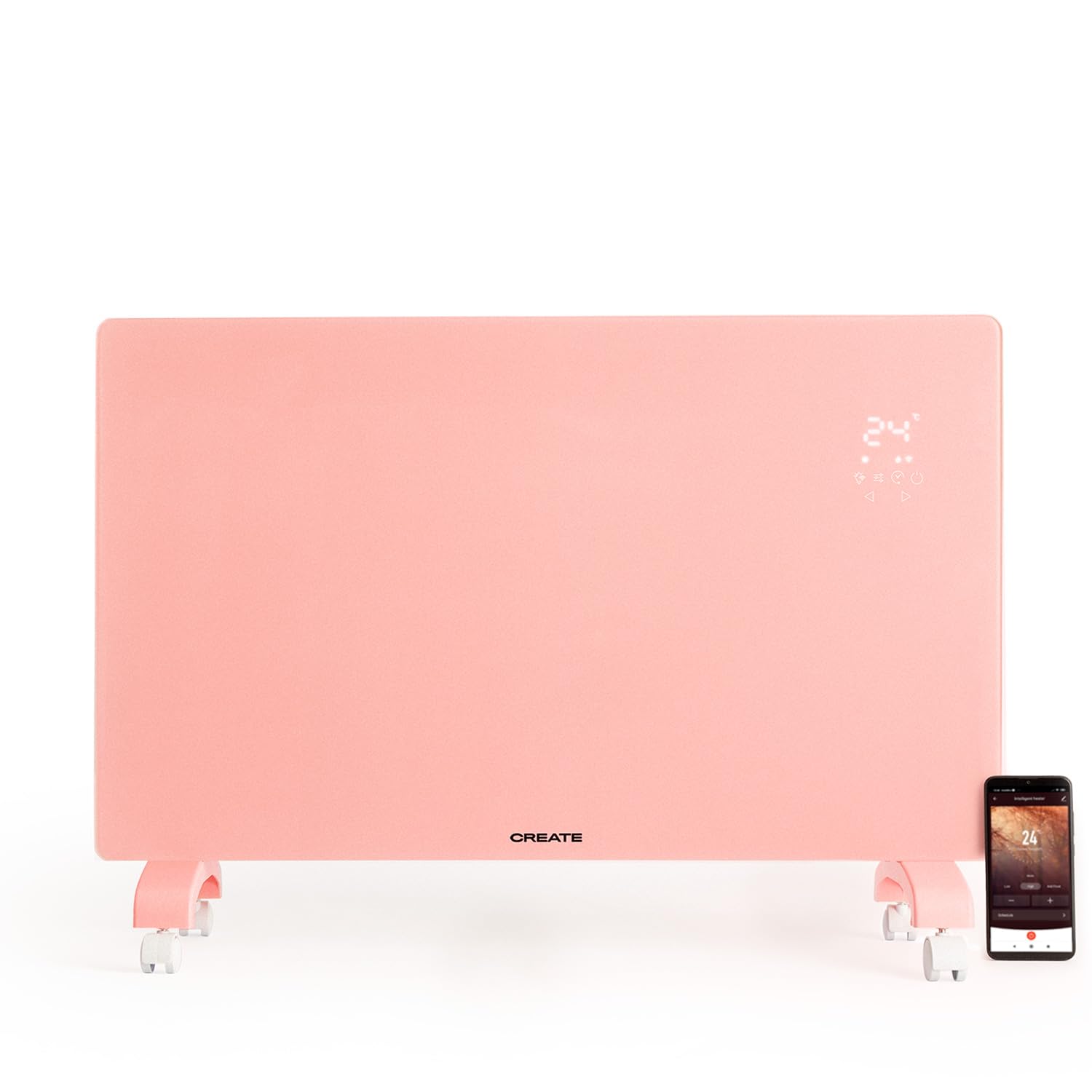 CREATE/WARM CRYSTAL 2500W / Convector eléctrico de cristal con wifi y rudas negro/App. potencia regulable. instalación en suelo o pared. pantalla LED táctil. bajo consumo