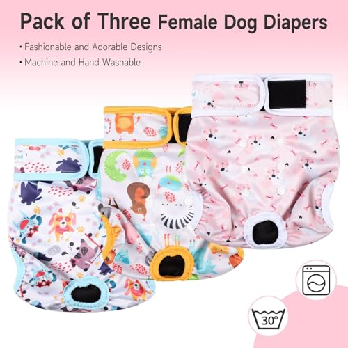 Image of Paw Legend Washable Reusable Female Dog Period Diapers for Heat Doggie Puppy Diapers for Female Dogs (3 Pack,X-Small)