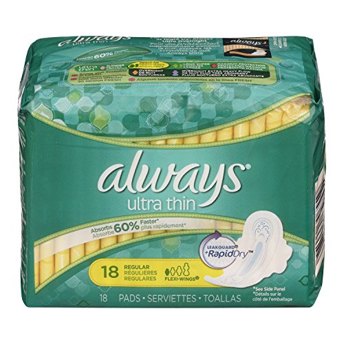 Always Ultra Thin Unscented Pads with Wings, Regular, 18 Count