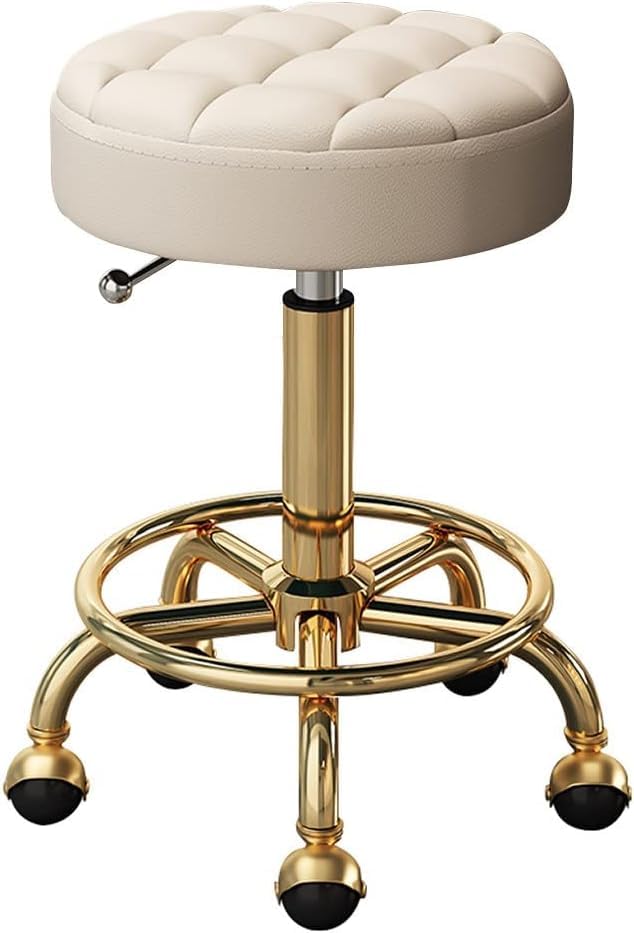Golden Hairdresser Cutting Stools Adjustable PU Upholstered Mobile Chairs Stylish Haircut Office...