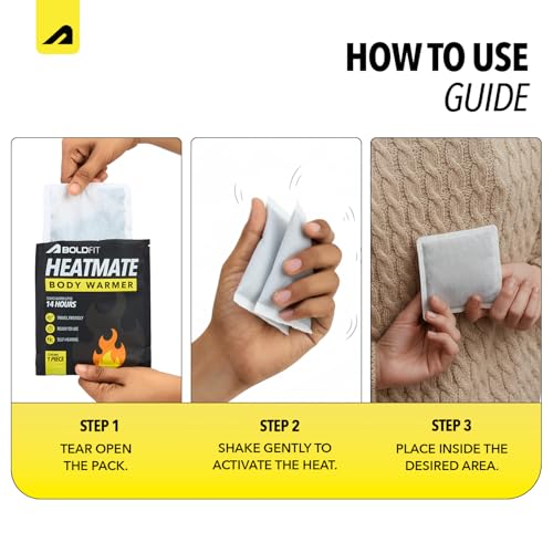 Image of Boldfit Body Warmer Natural Heat Pad (Pack of 5), Body Warmer Patch for Men Top, Women & Kids, 14 Hours Warmth for Winter Holidays, Camping, Trekking & Outdoors, Disposable Air-Activated Heat Pouch