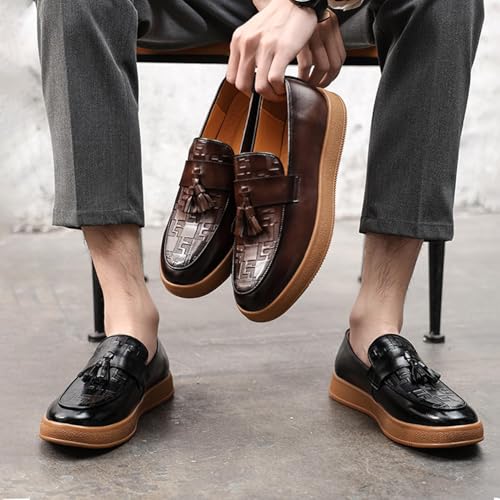 Men's Slip-on Thick-Soled Tassel Loafers-Stylish Non-Slip Round-Toed Comfortable Non-Slip Business Formal Shoes Party Wedding Business Casual Driving Shoes4