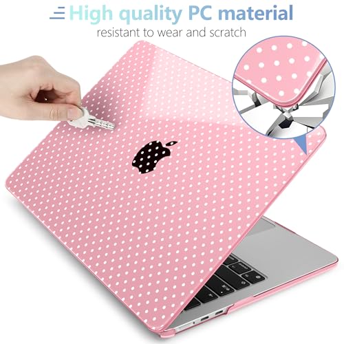 Image of MEEgoodo for M5 /M4 /M3 /M2 MacBook Air 15 inch Case 2026 2025 2024 2023, Case Fit Model (A3448 /A3241 /A3114 /A2941) for MacBook Air 15.3 inch, Cherry Blossom Pink&Polka Dots