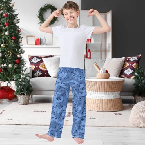 Boy's Pants Blue Musical Background Pattern Jogger Pants Elastic Waist Long Bottoms Trousers with Pockets 6-14 Y2