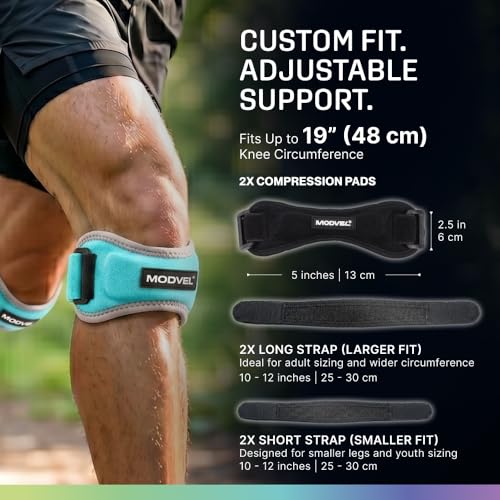 Image of Modvel Knee Strap Patella Tendon Support Brace Band, One Size, 2-Pack | Adjustable patellar tendon support strap reduces pressure on the patella; works as a knee strap, patella band and brace