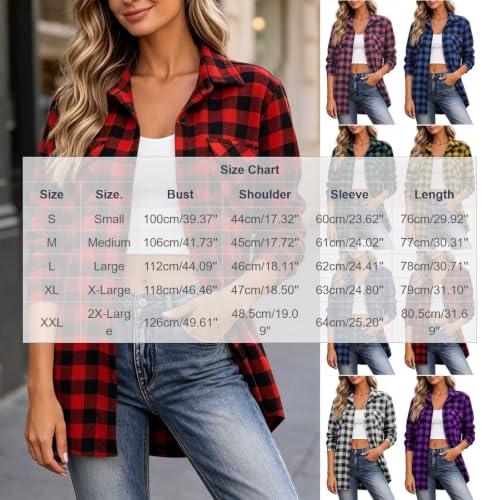 Flannel Shacket for Women Plaid Button Down Long Sleeve Casual Jacket - image 4