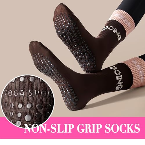 Image of 3PCS Non-Slip Pilates Yoga Socks with Grips for Women - Stylish Crew Socks for Ballet, Dance, Workout, and Pregnancy