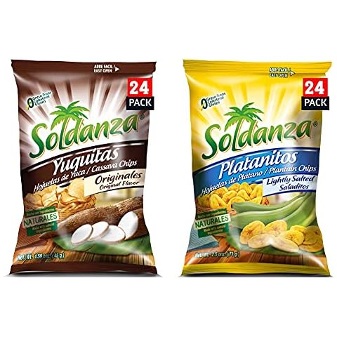 Soldanza Cassava Chips, 1.59 Ounce (Pack of 24) and Soldanza Lightly Salted Plantain Chips, 2.5 Ounce (Pack of 24) Cover