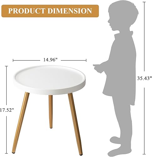 Miniatura 2 de danpinera Mesa auxiliar redonda, mesa decorativa con patas de metal con bandeja de madera, mesa auxiliar redonda pequeña para sala de estar,