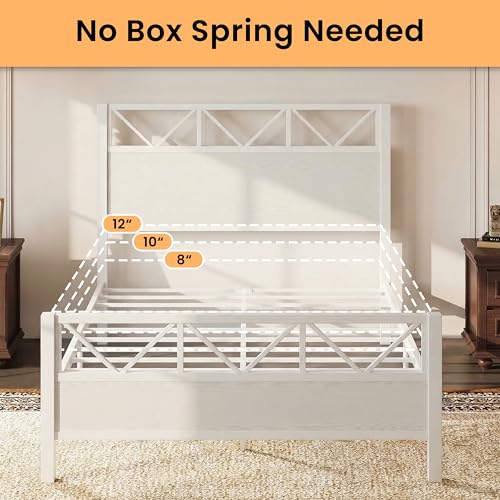 Image of LIKIMIO Queen Bed Frame, Tall Modern Headboard 51.2 inch, Platform Bed Frame with Strong Metal Support, Solid and Stable, Noise Free, No Box Spring Needed, Easy Assembly, White