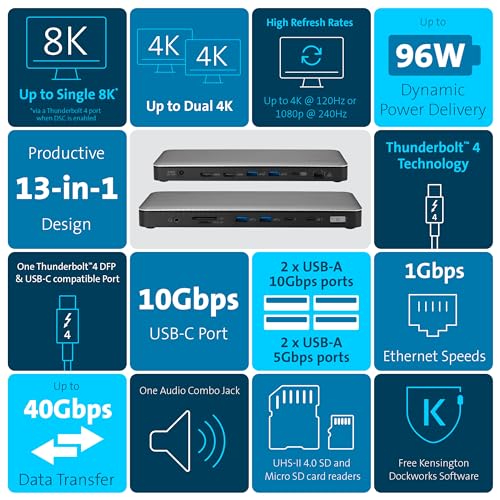 Dock Thunderbolt 4 Kensington SD5765T, l'excellence pour Surface Pro - 7