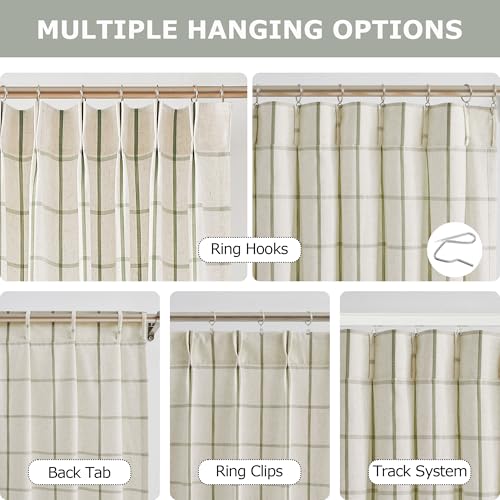 Vision Home Sage Plaid Linen Pinch Pleated Semi Sheer Curtains 40Wx90Lx2 - image 3