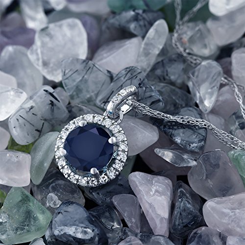 Gem Stone King 14K White Gold Blue Sapphire and Diamond Pendant Necklace For Women (1.17 Cttw, Round Cut 6MM, Gemstone Birthstone, with 18 Inch Chain)3