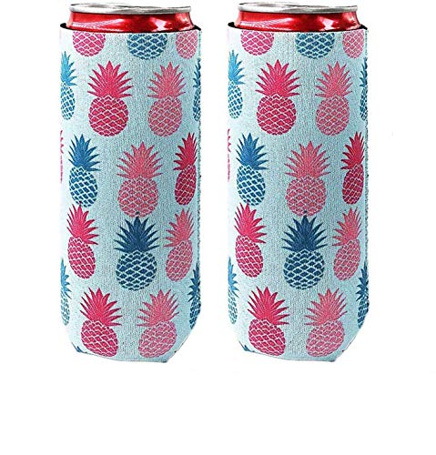 Slim Can Sleeves - Neoprene Bottle Insulator Sleeve Set of 2 Can Beverage Coolers for 12oz Slim Energy Drink Beer Cans (Blue) - Thumbnail 3