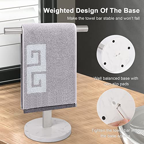 Nearmoon T-Shape Hand Towel Holder-Bathroom Towel Rack-Stand With Balanced Base Towel Bar For Bathroom Kitchen Vanity Countertop, Modern Stand Towel Ring (Marble Base, Brushed Nickel) #TOP3