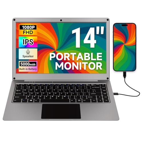 Image of ELECROW Portable Monitor with Keyboard, 14 Inch Lapdock Display with Built-in Battery & RPi5 Adapter, 1080P FHD IPS USB C Computer Monitors Compatible with Raspberry Pi, PC, Phone, Mac, Game Console