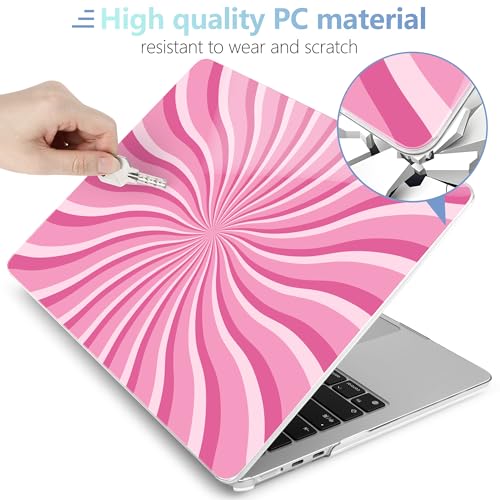 Image of MEEgoodo Case for M5 /M4 /M3 /M2 MacBook Air 13 inch 2026 2025 2024 2022, Fit Model A3449 /A3240 /A3113 /A2681, Case Compatible with MacBook Air 13.6-inch, Pink & White Swirl