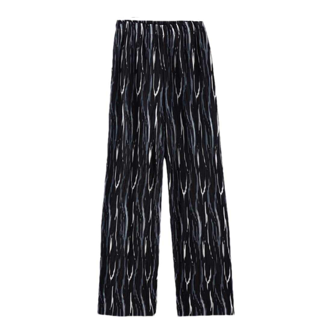 Hndudnff Womens Chiffon Lace Up Pleated Wide Leg Pants Elastic Waist Drape Flowying Pocket Long Pants