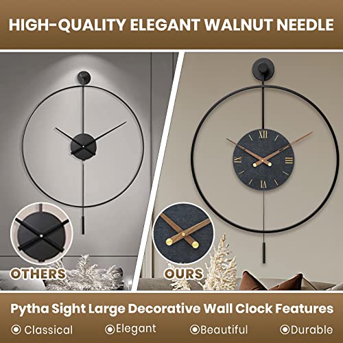 Image of Large Modern Wall Clock,Wall Clocks for Living Room Decor,Classical Silent Metal Minimalist Walnut Dial,Big Decorative Farmhouse Pendulum Wall Clock With Walnut Pointers for Office,Dining Room