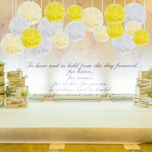 Image of Tissue Paper Pom Poms Party Decorations, Hmxpls Tissue Balls Colorful Flowers Pom, Large Pom Poms for Wedding Birthday Celebration Outdoor Decoration - Yellow & White (8 inch / 10 inch / 12 inch)