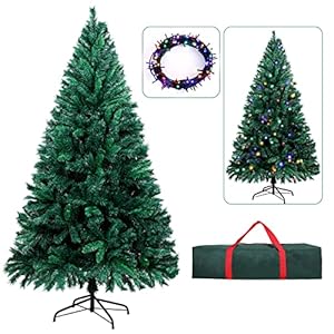 OUSFOT Kerstboom 185 cm met verlichting, 250 leds, 8 verlichtingsmodi, realistische kunstPVC, PE815 takken, eenvoudige montage, opvouwbaar, herbruikbaar, metalen standaard, opbergtas