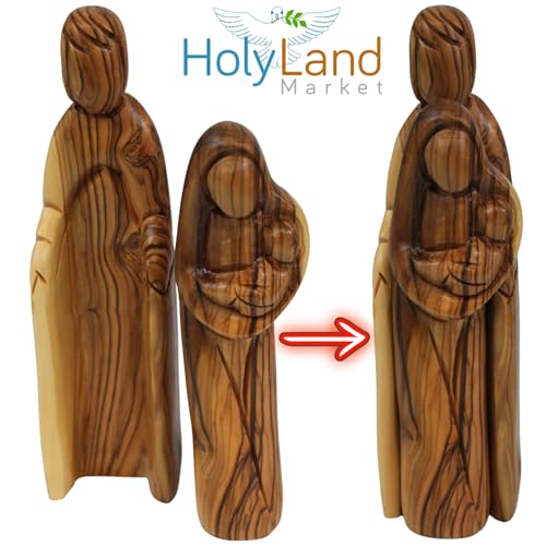 Estatua de la Sagrada Familia tallada en madera de olivo 20.57 cm miniatura 2