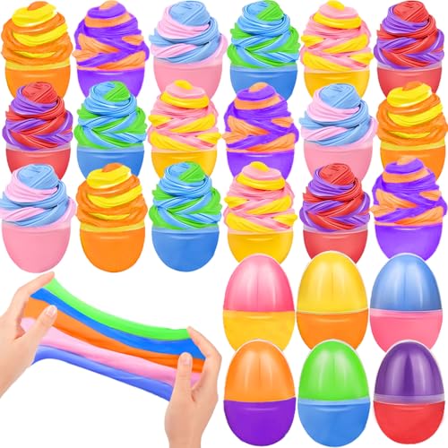 24pcs Prefilled Easter Eggs with Butter Slime, Stuffers Non-Sticky Putty Slime for Kids Easter Fillers Hunt Classroom Prize