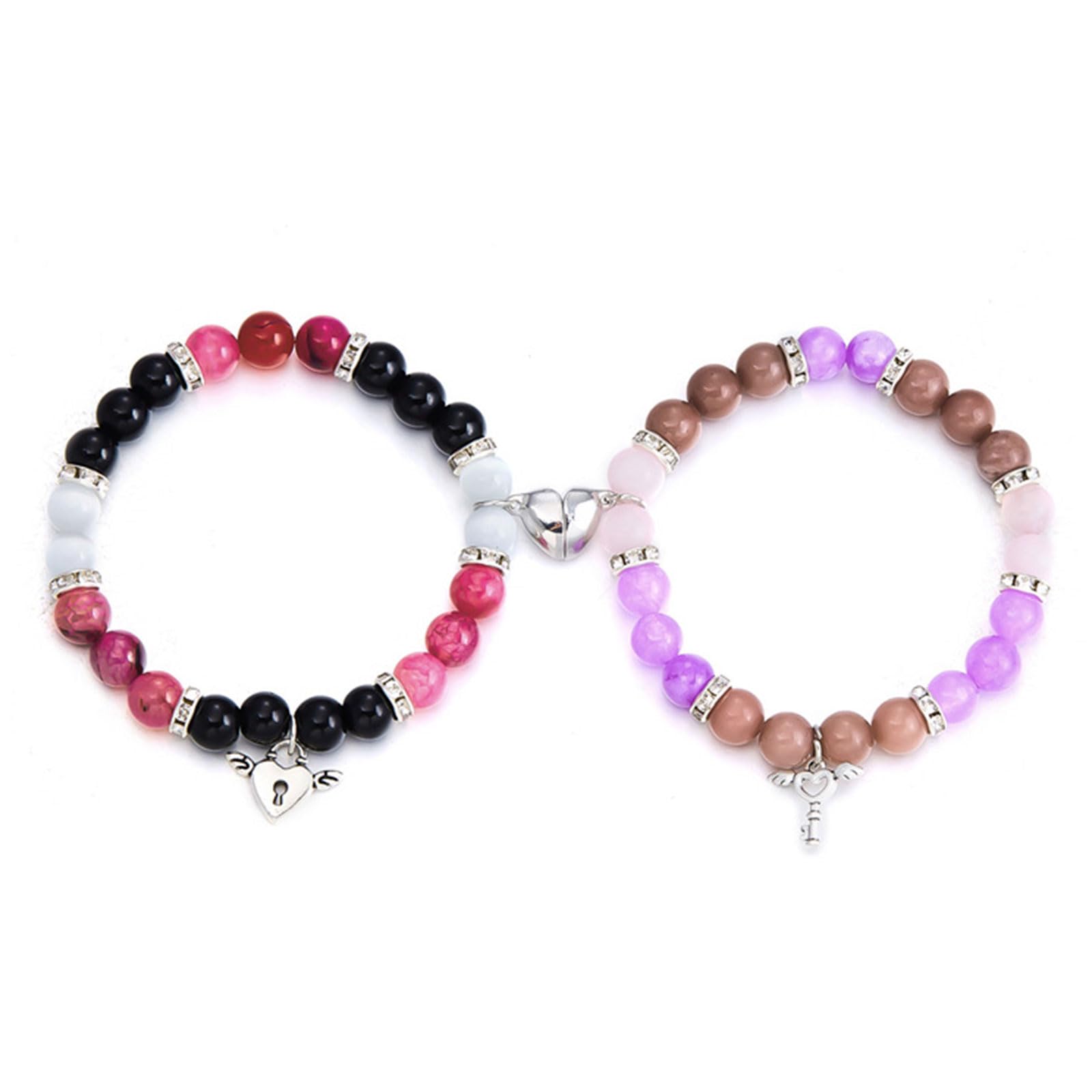 YANCHUN Matching Bracelets for Best Friends and Couples 2PCS Beaded Friendship Bracelet Set with Heart Charm Long Distance Relationship Jewelry Gift for Birthday Christmas