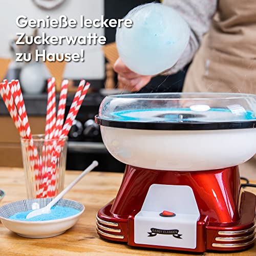 Gadgy Zuckerwattemaschine - Retro Cotton Candy Machine - Zuckerwatte Maschine mit Stäbchen und Messlöffel - Höhe 22 cm Rot Weiß - 500 Watt Zuckerwattenmaschiene für zuhause – Bild 3