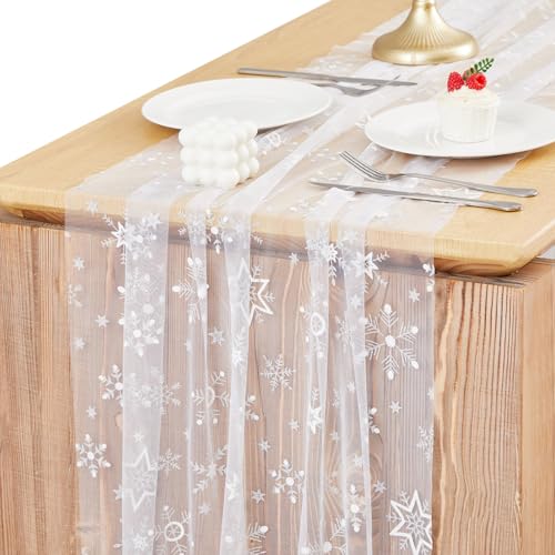 Windkream 2 Pack White Snowflake Table Runner...