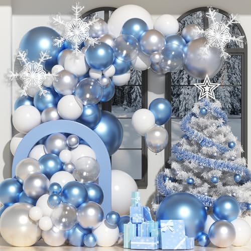 Winrayk Snowflake Balloon Garland Arch Kit Winter Wonderland Decorations Blue White Silver Balloons Clear Snowflake Balloon Princess Girls Baby Shower Snow Winter Wonderland Birthday Party Decorations